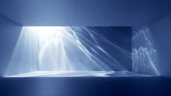 游泳池内的动画3d水，眩光和阳光穿过液体表面。水下苛性效应