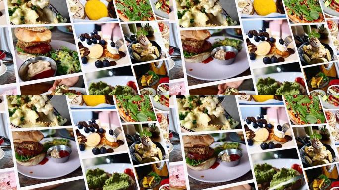 一组动画图片，由健康的菜肴和产品组成，为考虑自己健康的人提供清洁饮食。选择非常多样。