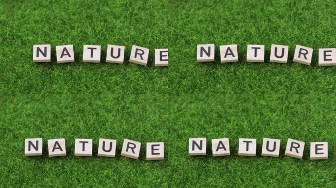 自然一词组成在人造草上。