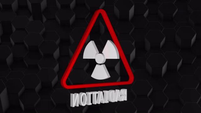 动画辐射危险警告标志。核标志。放射性元素。无缝循环视频
