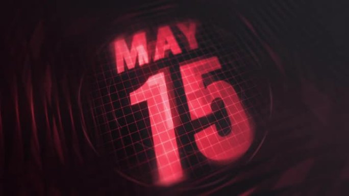 3d运动图形中的5月15日。未来的红外日历和科技发光霓虹灯拍摄，发光二极管纪念等。4k in循环
