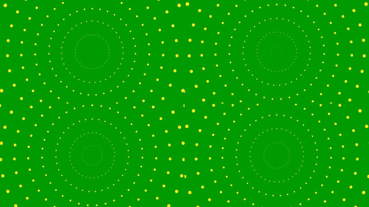 动画增加的黄点从中心开始旋转。矢量插图孤立在绿色背景上。