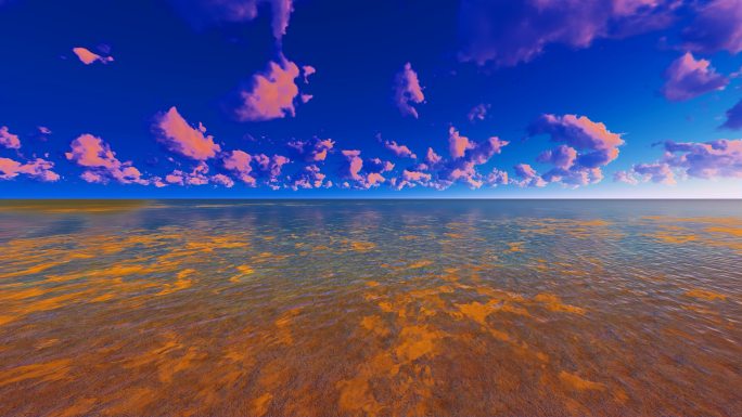 沙滩海边石头日落蓝天白云风景美景2K