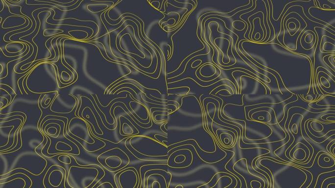 抽象动画轮廓地形等值线图。黑色背景上的移动波浪。4k循环动画。大理石漩涡。液体大理石纹理。大理石墨水