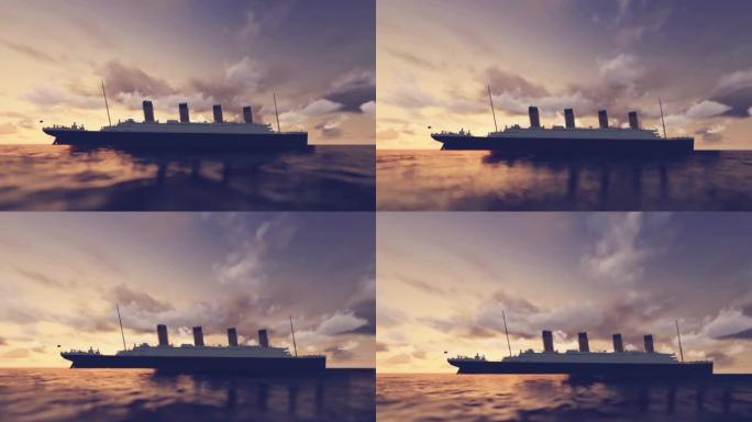 泰坦尼克号在日落动画