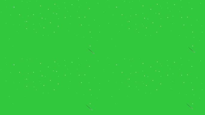 绿屏背景的流星运动图形。色度键上的火和烟痕迹。