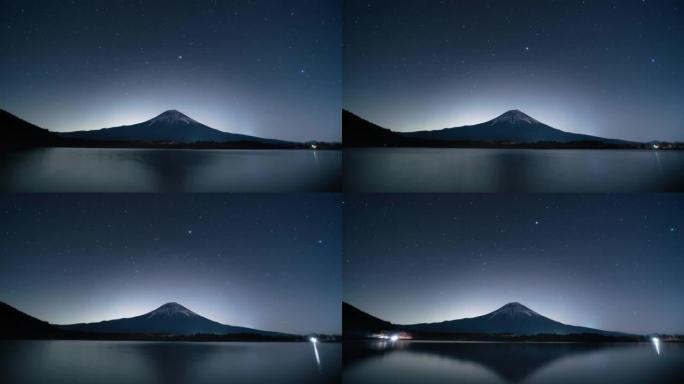 塔努基湖上的富士山，星光灿烂的夜晚，2022年12月31日