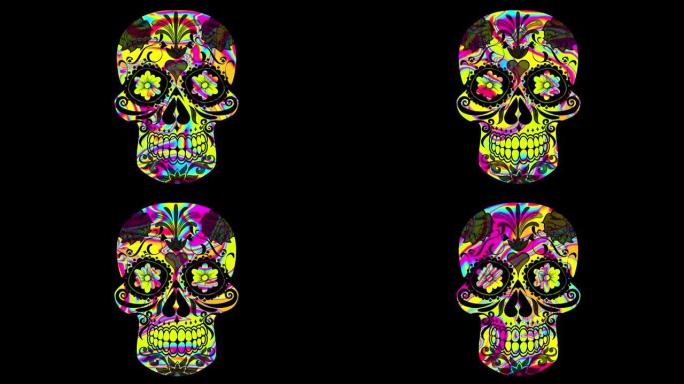 迷幻卡拉维拉墨西哥骷髅头环标志图形元素背景