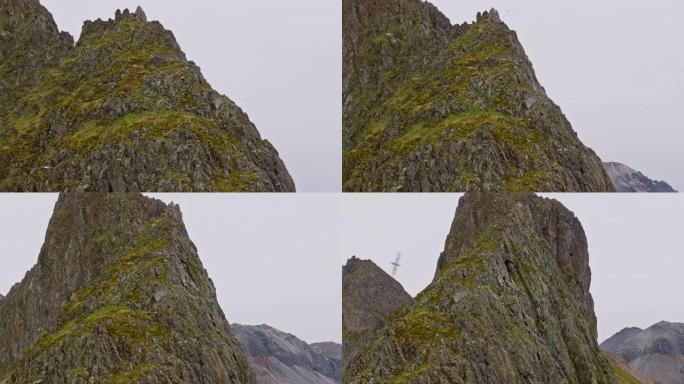 艾斯特拉霍恩山岩石和草坡的无人机视图