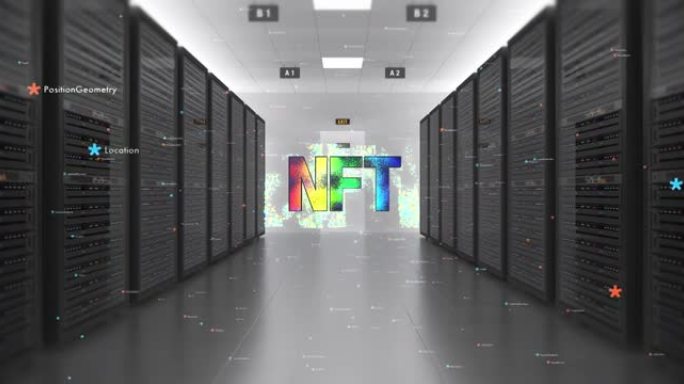 现代数据中心中的NFT加密艺术技术符号。