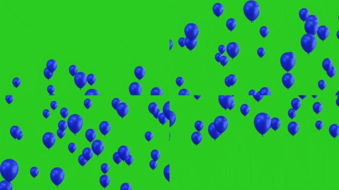 蓝色氦气球从下到上飞行，在绿屏背景上隔离，亮度通道包括4K
