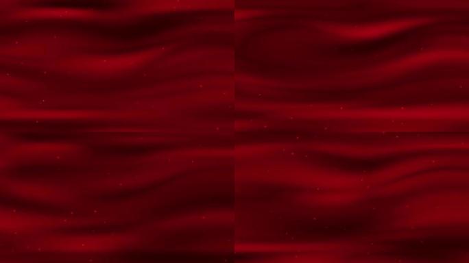 柔软飘动的红色波浪状织物，带有闪闪发光的星星背景缎面效果织物，用于开幕式和颁奖典礼