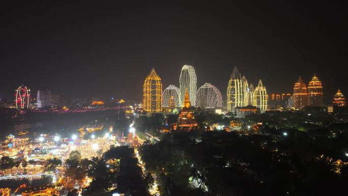 西双版纳告庄西双景夜景航拍