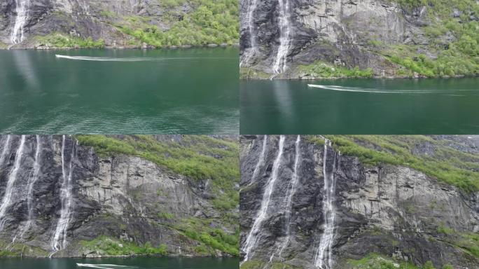 七姐妹瀑布的美丽景色。挪威Geirangerfjorden。