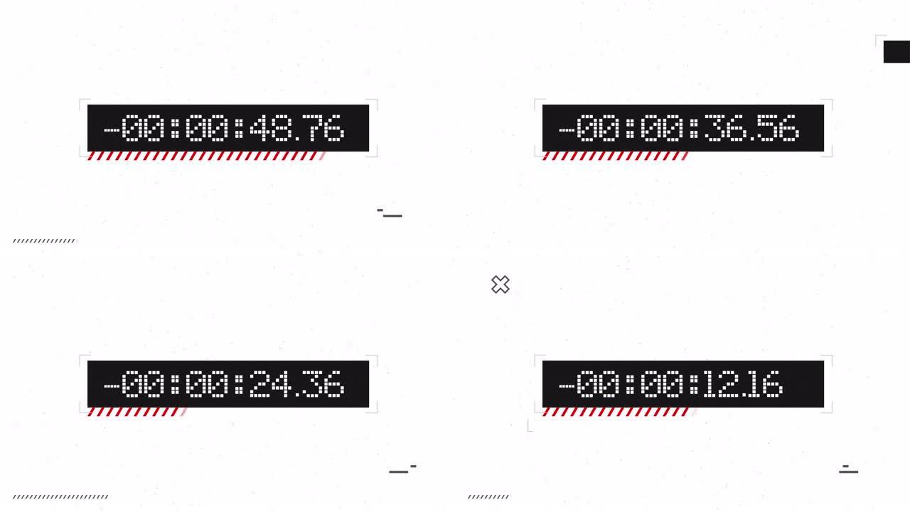 毫秒的一分钟数字计时器计数器动画。带故障的倒计时计时器。未来派现代数字计数器动画。