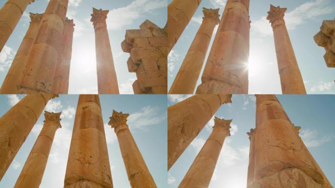 约旦杰拉什的阿耳忒弥斯神庙中显示的柱子底部透视图。