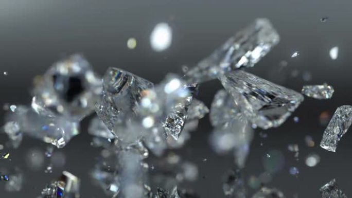 闪亮的水晶分解成许多部分的特写镜头