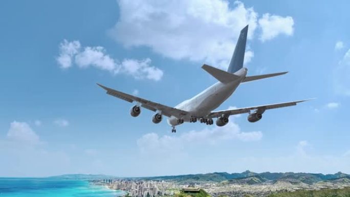 飞行和降落威基基夏威夷檀香山的客机。