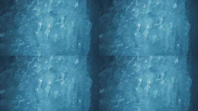 冬季瀑布融化冰的特写