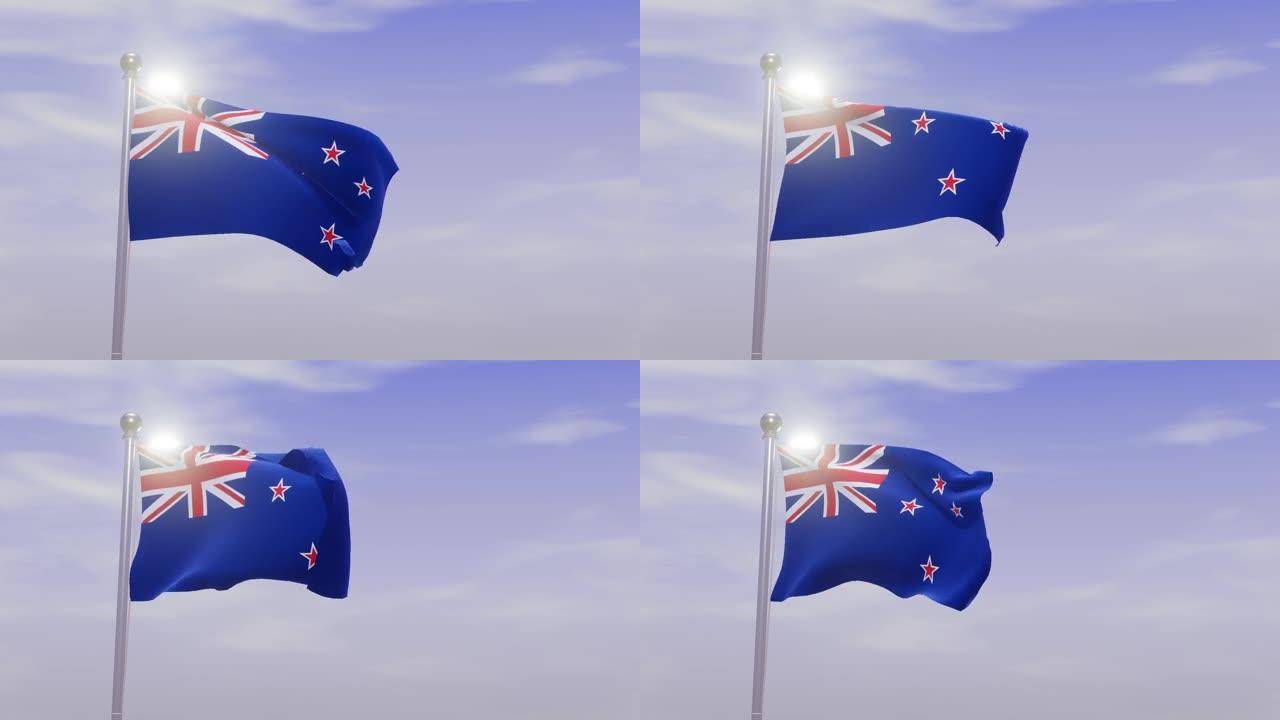 带天空和风的动画国旗-新西兰