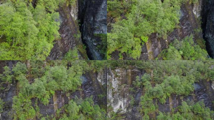 挪威七姐妹瀑布在盖兰格峡湾上空的无人机景观-慢动作