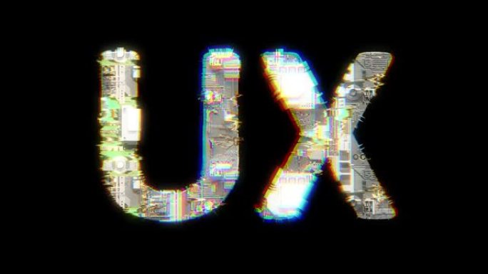 黑色背景上的毛刺风格控制论动画文本UX，孤立循环视频