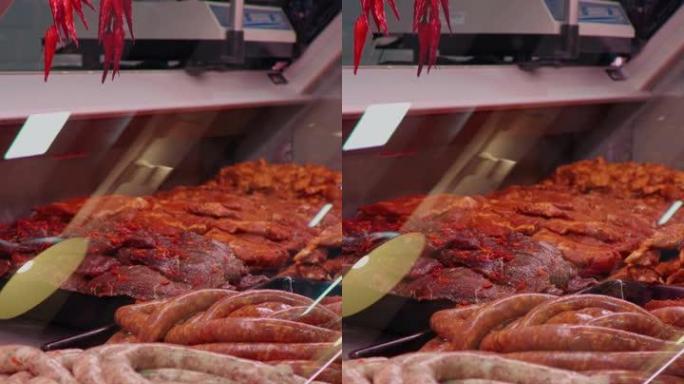 肉店多种肉类生产的垂直纱窗店布局。