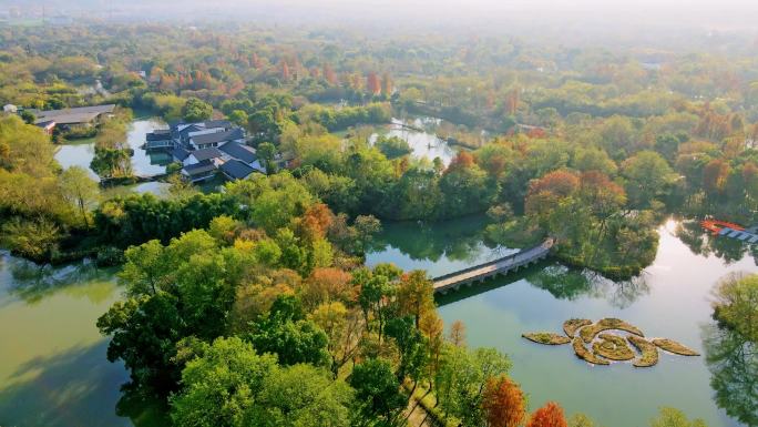 航拍浙江杭州风景名胜区西溪湿地公园