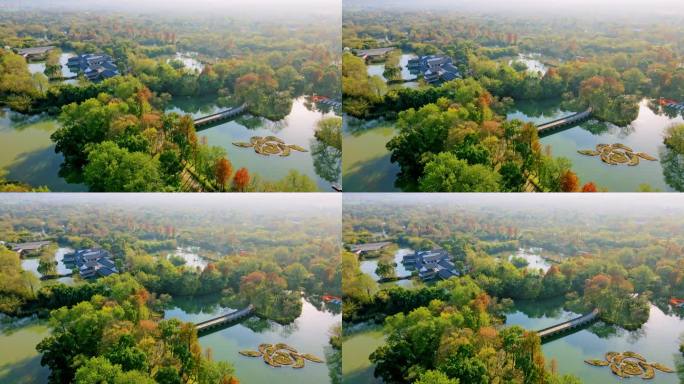 航拍浙江杭州风景名胜区西溪湿地公园