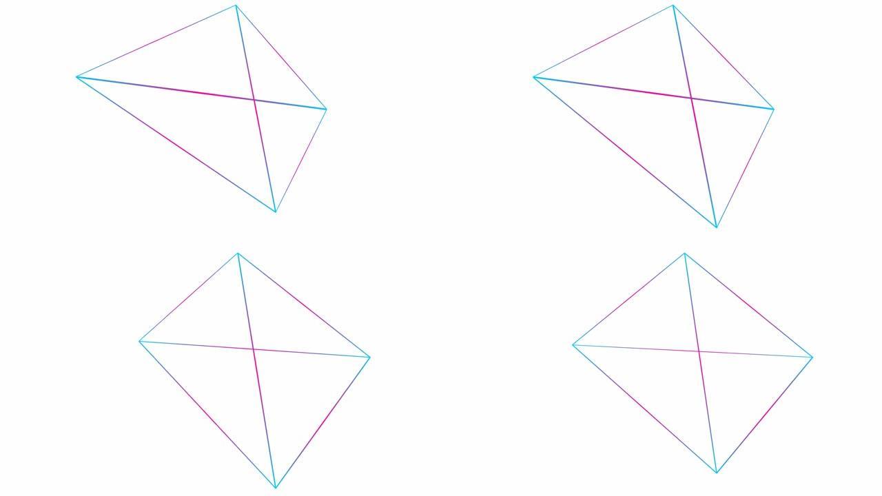 动画粉色蓝色线性金字塔。几何洋红色形状。循环视频。矢量插图孤立在白色背景上。