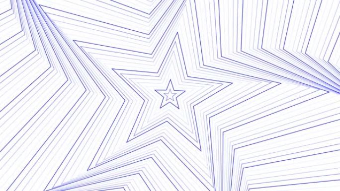 白色背景循环上的蓝色纤细自旋五角星简单扁平几何。星光灿烂的旋转电波无尽的创意动画。旋转星星无缝运动图