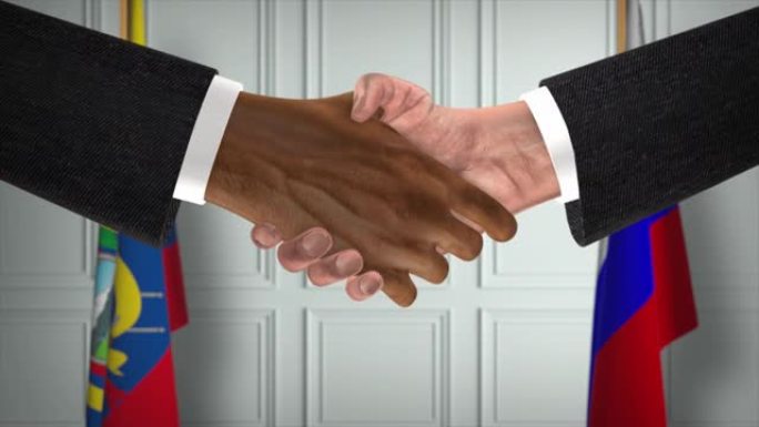 厄瓜多尔与俄罗斯达成协议握手，政治例证。正式会议或合作，商务见面。商人和政客握手