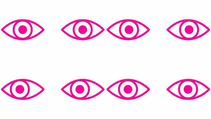 动画粉红色的两只眼睛正在关闭。眨眼睛。线性图标。循环视频。白色背景上的矢量插图。