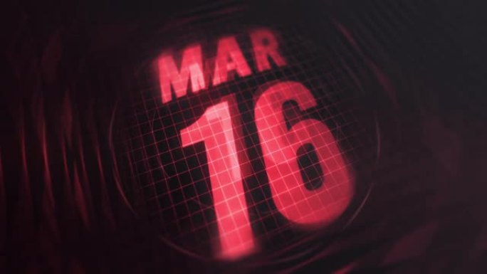 3月16日在3d运动图形中。未来的红外日历和科技发光霓虹灯拍摄，发光二极管纪念等。4k in循环