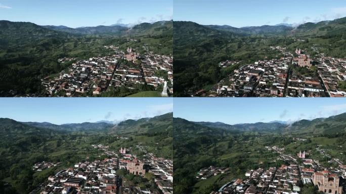 Jerico Antioquia部门麦德林哥伦比亚山区咖啡谷镇，大教堂老教堂和拉丁美洲氛围