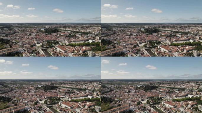 莱里亚 (Leiria) 上方的高角度视图，其城堡位于中心; 葡萄牙