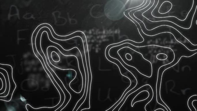黑色背景上的字母上的数学方程式和白线的动画