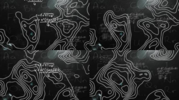 黑色背景上的字母上的数学方程式和白线的动画