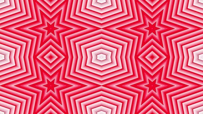 红色粗体六角星在白色背景上简单的平面几何循环。星空电波无尽的创意动画。星星无缝运动图形背景。阿斯特拉