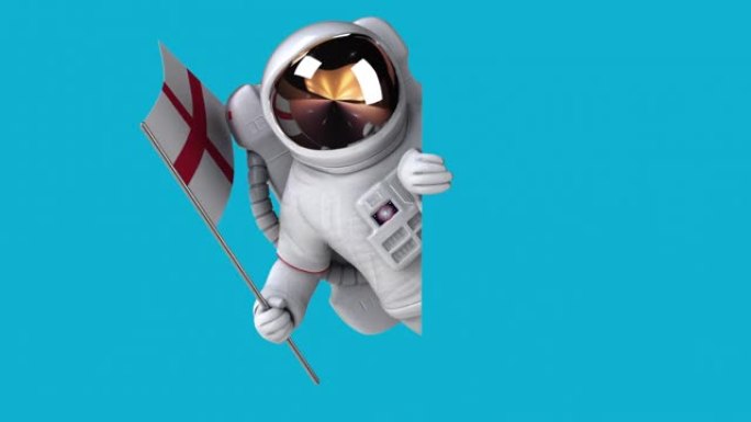 有趣的3D卡通宇航员，带有来自英国的旗帜 (包括阿尔法)
