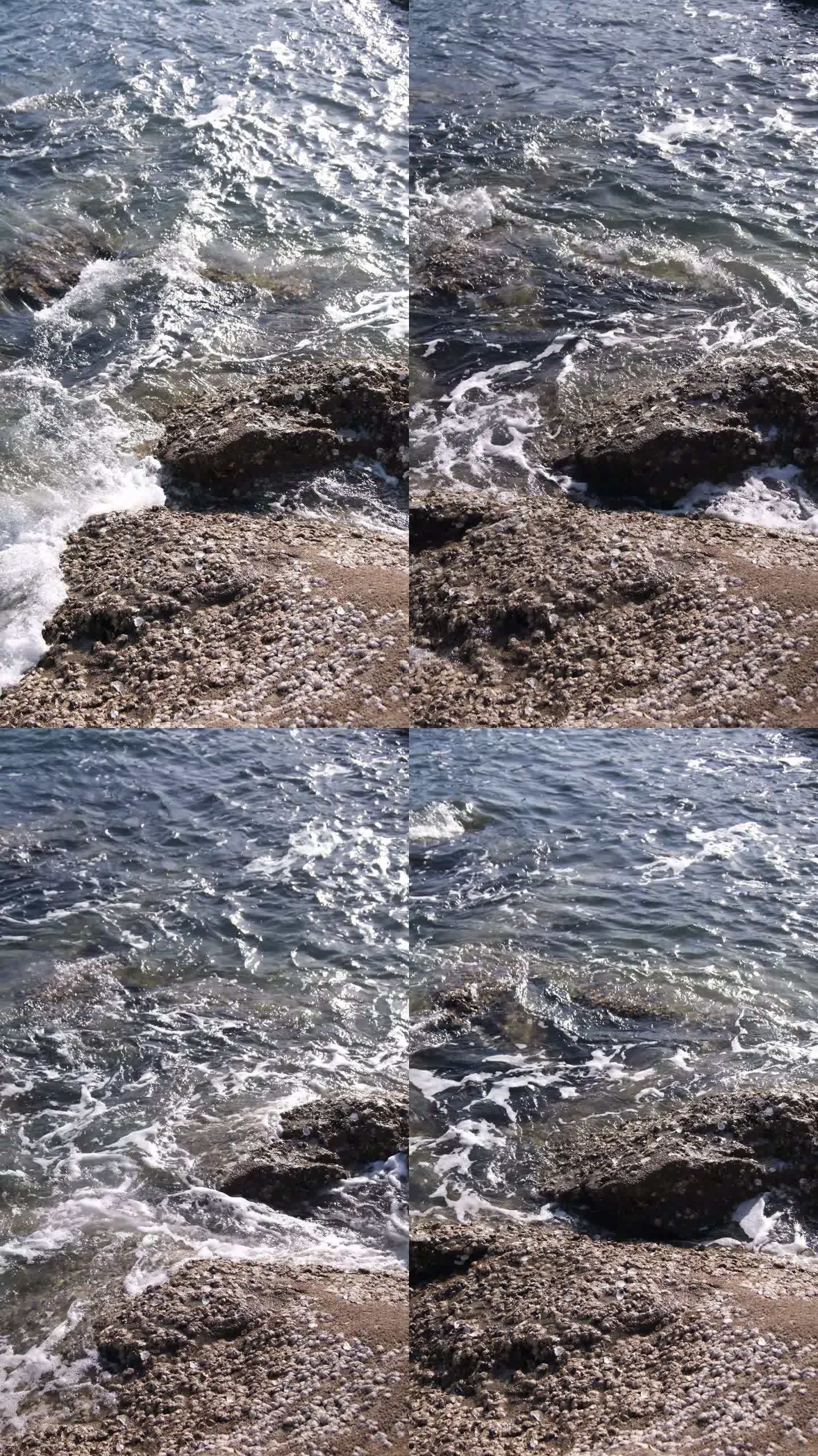 烟台海边 海水拍打岩石