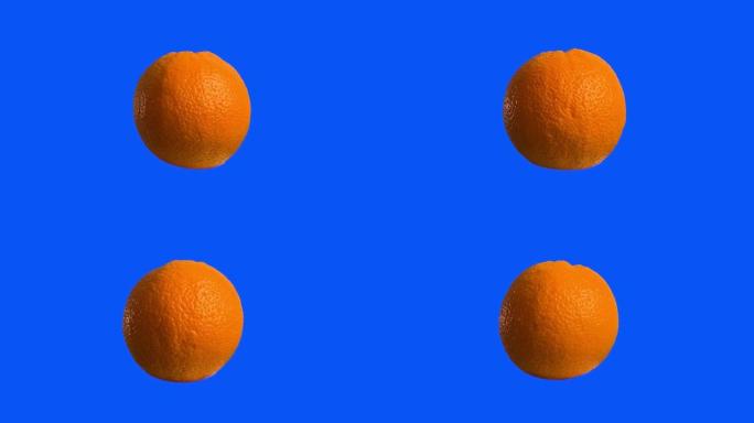 橙色在蓝色背景下旋转的3d渲染