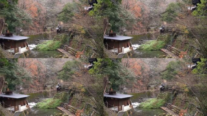 日本熊本秋天的黑川温泉村日本温泉镇