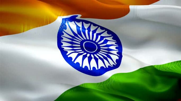 印度国旗。3d印度国旗挥舞视频。印度无缝循环动画的标志。印度国旗高清分辨率背景。印度国旗特写1080