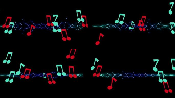 黑色背景上落下彩色音符的动画