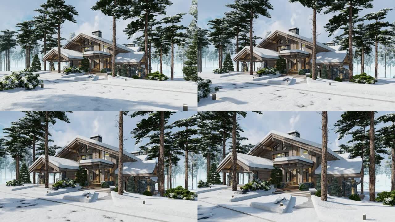 冬季现代舒适小屋的4k视频