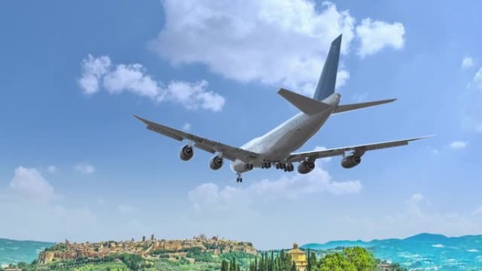 客机飞降奥维耶托，翁布里亚，意大利。飞机概念