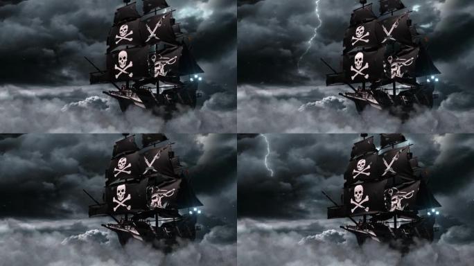海盗帆船在风暴-环线景观动画运动背景