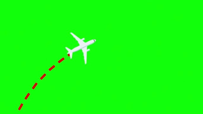飞机在绿屏上飞行，留下虚线路径模板