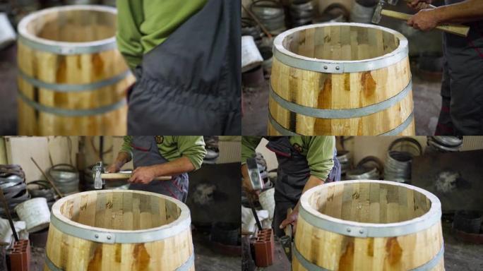 库珀燃烧橡木桶，因此木制史蒂夫变得灵活，形成桶形